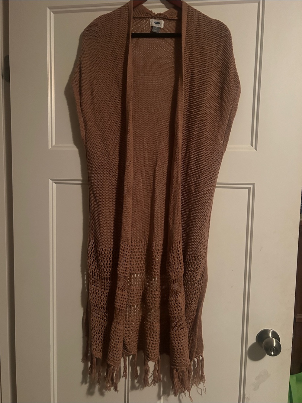 Old Navy Open-Front Fringe Knit Cardigan in Tan